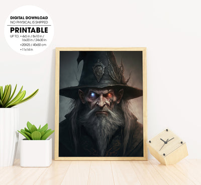 Evil Wizard With Gaunt Pale Features And Dark Eyes, Satan In The Hell, Poster Design, Printable Art