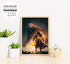 Man In Dark Clothes, Scared And Runs Away From Huge Polar Monster Bear, Poster Design, Printable Art