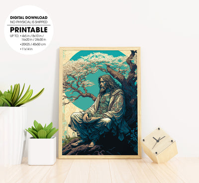 Jesus Christ Meditating Under A Tree, Jesus In My Mind, Jesus Lover, Poster Design, Printable Art