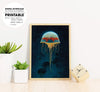 Cell Shading Jellyfish, Blink Jellyfish Under The Sea, Big Ocean, Poster Design, Printable Art