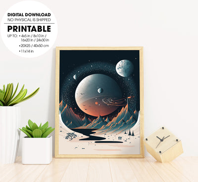 Moon Landscape On The Galaxy, Space Shuttles, Space Exploration, Poster Design, Printable Art