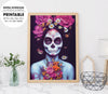 Photorealism, Sugar Skull Goddess, Flowers Cascading Down Her Hair, Poster Design, Printable Art