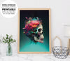 Skull With Flowery Vines, Art Skull Realistic, Mysthery Skull Design, Poster Design, Printable Art