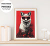 Fox Lover, Halftone Print, Red And Black Foxy Paint Japanese Style, Poster Design, Printable Art