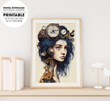 Girl With City On Her Head, Time Is Not Much, Not Have More Time, Poster Design, Printable Art