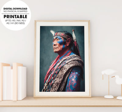 Portrait Photo Of A Asia Old Warrior Chief, Soldiers Into The Forest, Poster Design, Printable Art