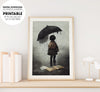 Lonely Boy, Dark Cloud Of Depression Hanging Over A Little Child, Poster Design, Printable Art