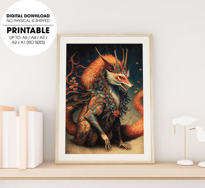 Traditional Japanese Demon Fox, Japanese Fox, Love Fox For My Live, Poster Design, Printable Art