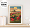 Sunset Hills With A Field Of Poppy, Big Poppies Farm, Meadow Lover, Poster Design, Printable Art