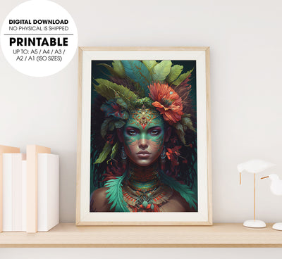 Tropicalpunk Goddess Queen, Luscious Fantasy Art In Jungle, Poster Design, Printable Art