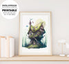 Overgrown Fantasy Fairy House, Fairy Tree Houses, Treehouse Art, Poster Design, Printable Art