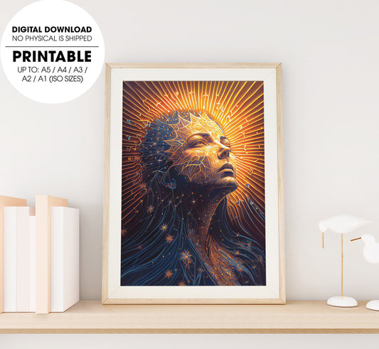 Woman Made Of Melting Dripping Wax Art, Sun Woman, Poster Design, Printable Art