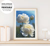 White Peonies Flower Under The Blue Sky In The Early Morning, Poster Design, Printable Art