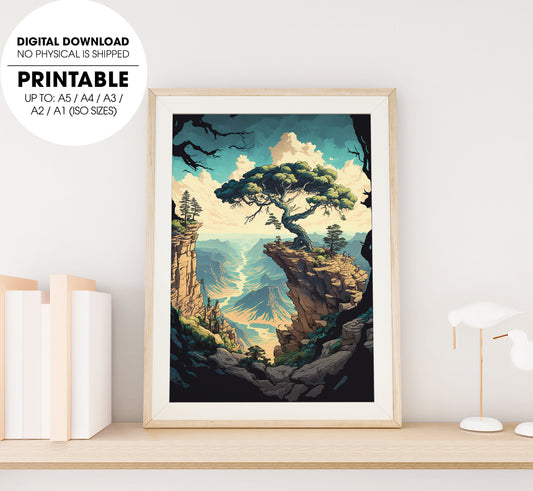 Astonishing Landscape, High Angle View, Japan Landscape Style, Poster Design, Printable Art