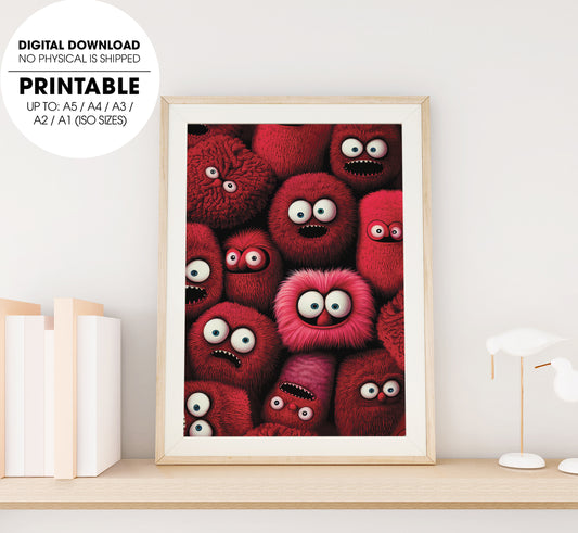 Cute Chenille Crimson, Hazo Cute, Red Cute Smiley Face, Poster Design, Printable Art