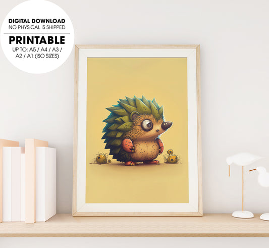 Simply Cartoon Style, Cartoon Hedgehog, Funny, Cute Hedgehog, Poster Design, Printable Art