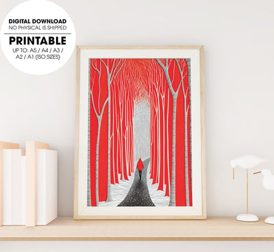 Alone In This Jungle, Red Forest, Red Forest Painting With Simple Style, Poster Design, Printable Art
