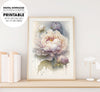 Peony Flowers, Floral Watercolor, White Peony With Dew Drops, Poster Design, Printable Art