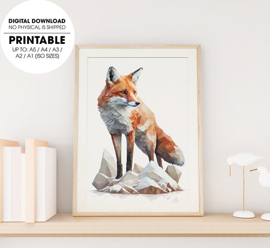 Red Fox Art, Watercolor Painting Fox, Geometric Fox Colorfull, Art Geek Fox, Poster Design, Printable Art