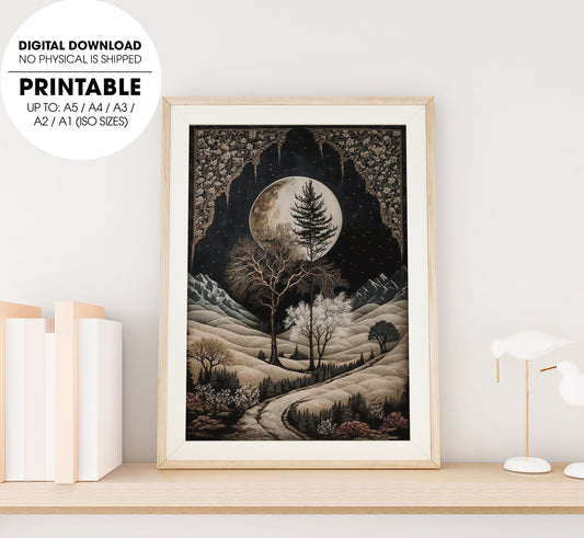 Antiqued Landscape, Moon Phases, Tapestries, Queen Regina, Poster Design, Printable Art