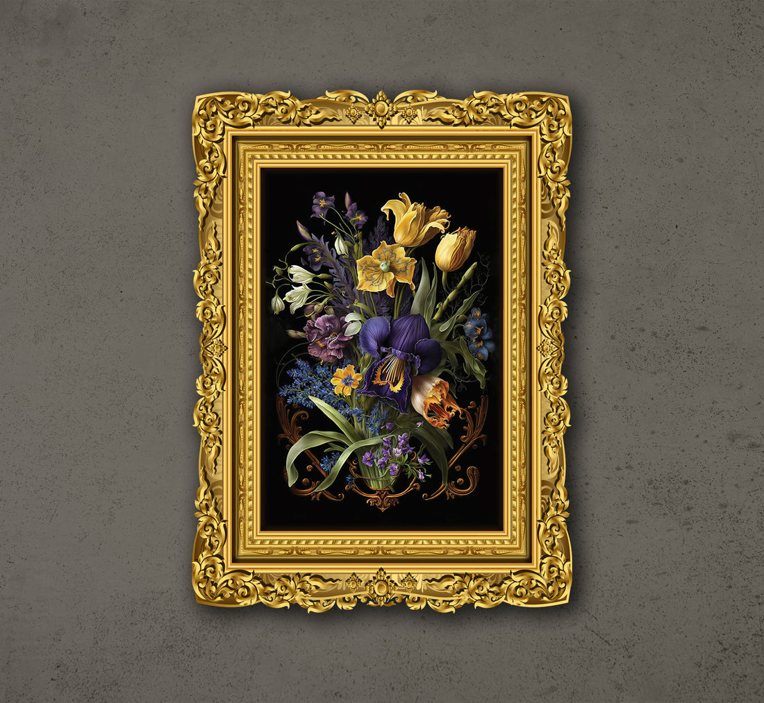 Daffodils Irises Tulips, Astrolabe Flower, Bouquet Art, Poster Design, Printable Art
