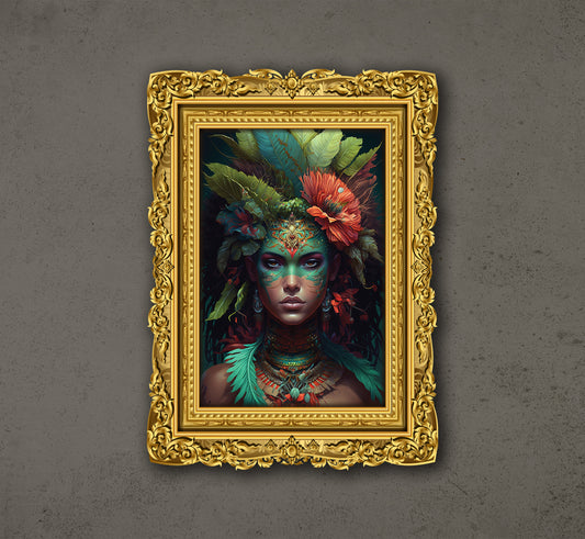 Tropicalpunk Goddess Queen, Luscious Fantasy Art In Jungle, Poster Design, Printable Art