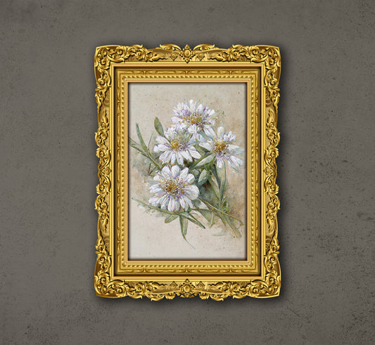 White Chrysanthemum Retro Style, Small White Dry Flowers In Vintage, Poster Design, Printable Art
