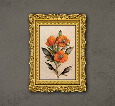 Small Cartamus Flowers, Small Orange Herbaceous Plant Vintage, Poster Design, Printable Art