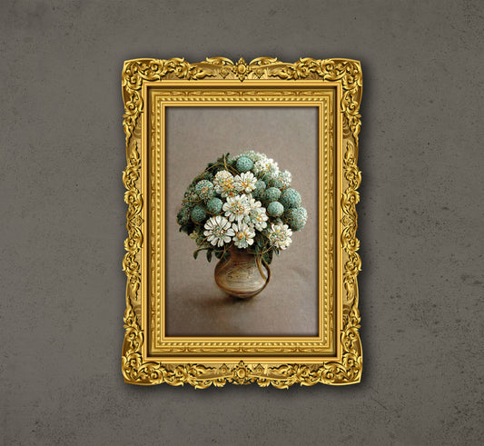 Bouquet Of Chrysanthemum And Gypsophila In Vintage, Poster Design, Printable Art