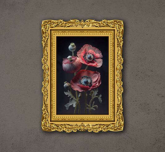Fruit Punch Poppies In The Garden, Poppies In The Black Background, Poster Design, Printable Art
