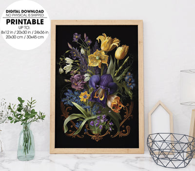 Daffodils Irises Tulips, Astrolabe Flower, Bouquet Art, Poster Design, Printable Art
