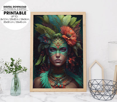 Tropicalpunk Goddess Queen, Luscious Fantasy Art In Jungle, Poster Design, Printable Art