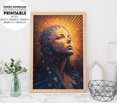 Woman Made Of Melting Dripping Wax Art, Sun Woman, Poster Design, Printable Art