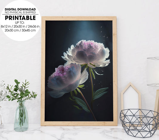 Beautiful And Delicate Peony Flowers, Peony Florals, Mysthery Peony, Poster Design, Printable Art