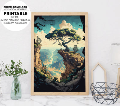 Astonishing Landscape, High Angle View, Japan Landscape Style, Poster Design, Printable Art