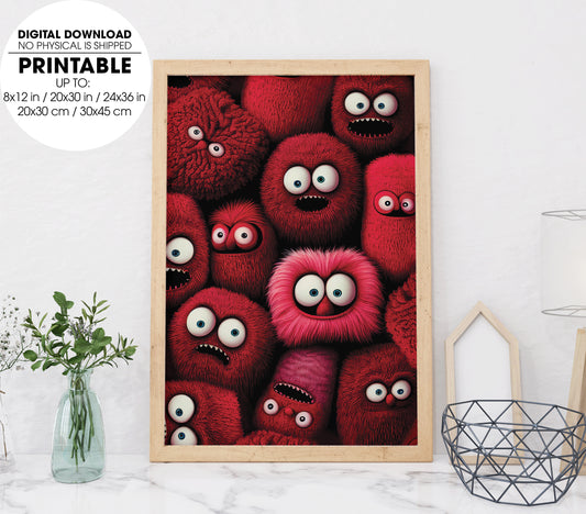 Cute Chenille Crimson, Hazo Cute, Red Cute Smiley Face, Poster Design, Printable Art