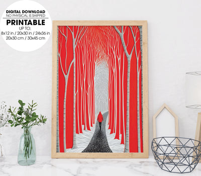 Alone In This Jungle, Red Forest, Red Forest Painting With Simple Style, Poster Design, Printable Art