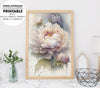 Peony Flowers, Floral Watercolor, White Peony With Dew Drops, Poster Design, Printable Art