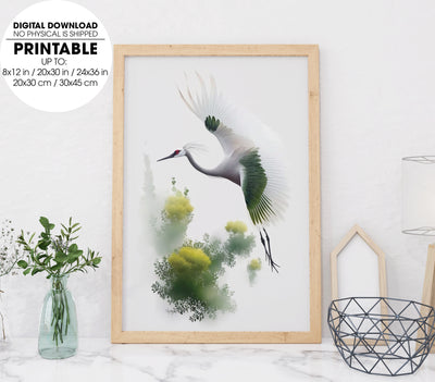 A Very Beautiful White Crested Crane, Beautiful Spring View Amazing Nature, Poster Design, Printable Art