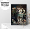 Cute Cat And Broken Flower Pots With Blooming Chrysanthemum, Poster Design, Printable Art