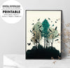 Birds And Trees, Wild Landscape Digital Art, Watercolor Art, Poster Design, Printable Art
