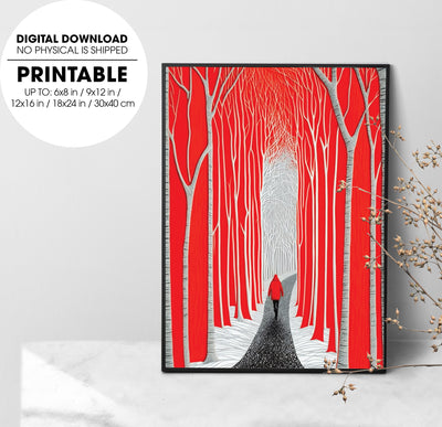 Alone In This Jungle, Red Forest, Red Forest Painting With Simple Style, Poster Design, Printable Art