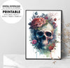 Skull With Roses In Watercolor Style, Anatomy Skull With Floral Decorative, Poster Design, Printable Art