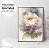 Peony Flowers, Floral Watercolor, White Peony With Dew Drops, Poster Design, Printable Art