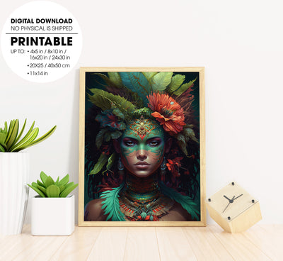 Tropicalpunk Goddess Queen, Luscious Fantasy Art In Jungle, Poster Design, Printable Art