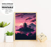 Japanese Temple On An Island In The Distance During A Pink Sunrise, Poster Design, Printable Art