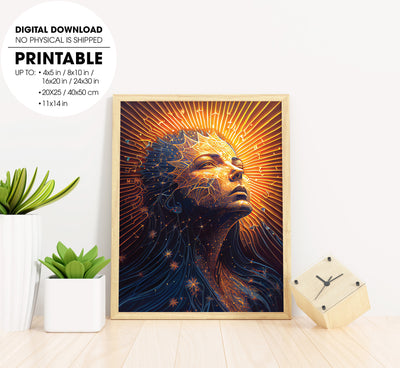 Woman Made Of Melting Dripping Wax Art, Sun Woman, Poster Design, Printable Art