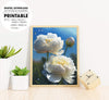 White Peonies Flower Under The Blue Sky In The Early Morning, Poster Design, Printable Art
