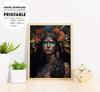 Aztec Emperor Woman Portrait Art, A Woman In Deep Jungle, Poster Design, Printable Art