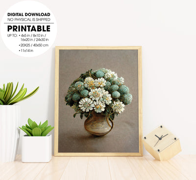 Bouquet Of Chrysanthemum And Gypsophila In Vintage, Poster Design, Printable Art